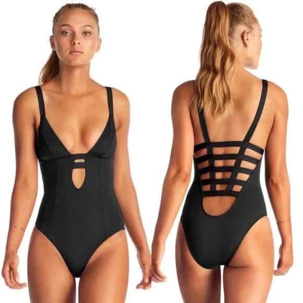 New VITAMIN A Neutra Eco Plunge Maillot one-piece Swimsuit Black 12/XL D